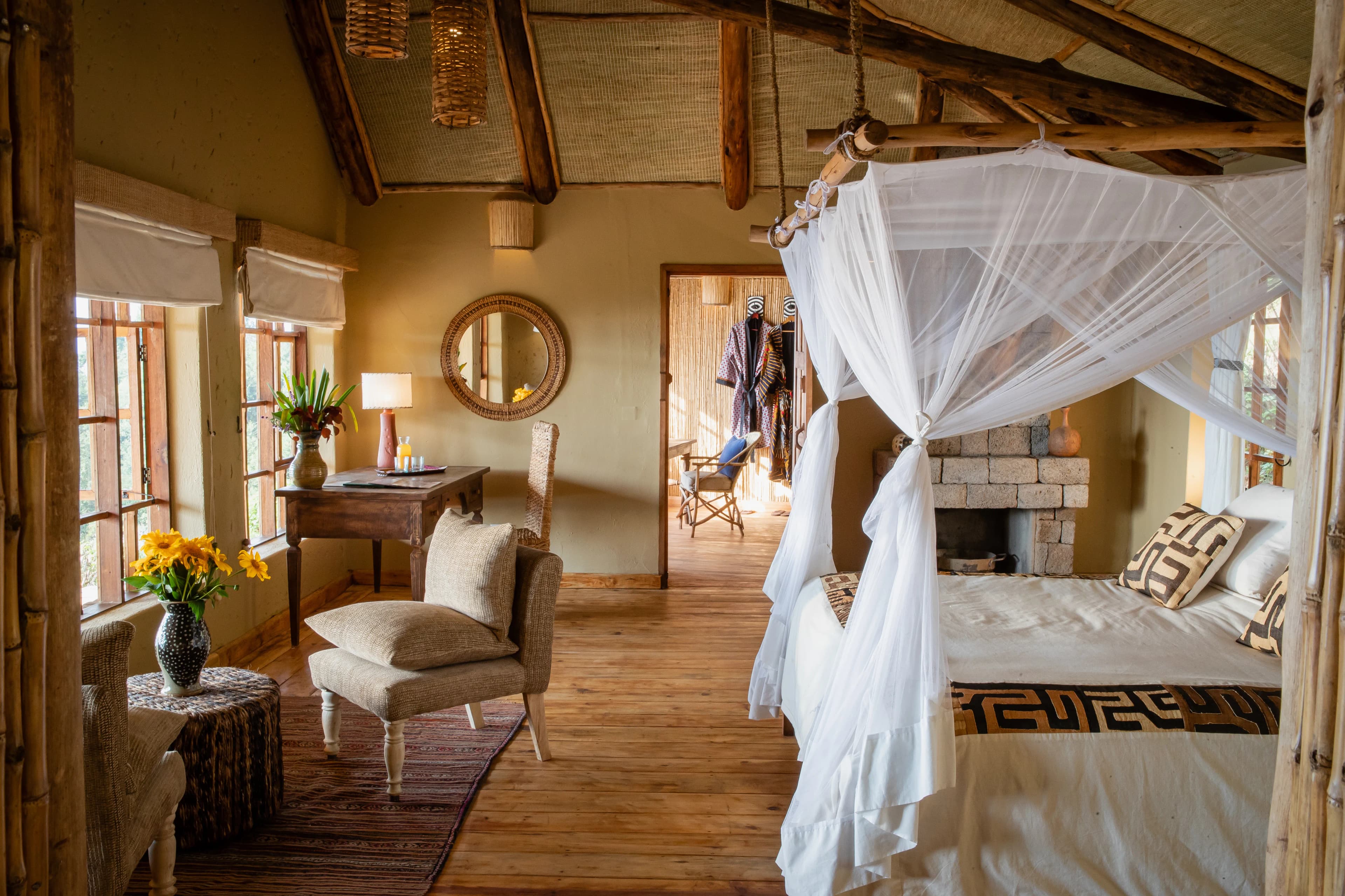 Deluxe room at Virunga Lodge, a luxury gorilla trekking lodge in Rwanda